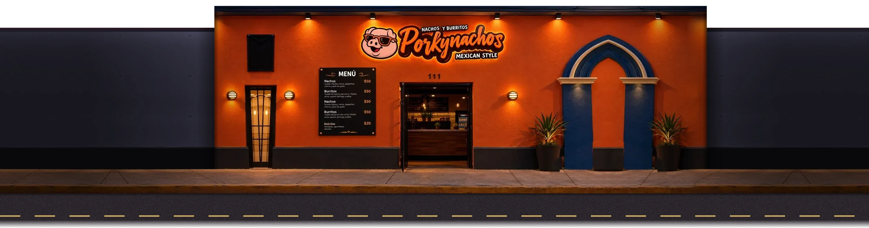 Fachada de Porkynachos en Constitución 111, Santa Catarina, Nuevo León